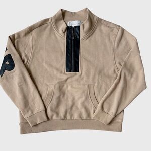 VINTAGE HAVANA BIEGE AND FAUX LEATHER 1/2 ZIP SWEATSHIRT!!  NEW WITHOUT TAGS!!